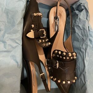 Prada Black Studded Slingback Heels